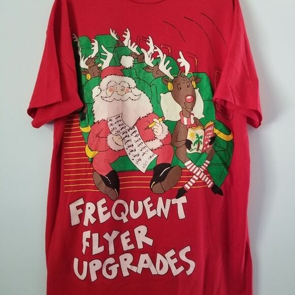 Vintage Christmas Santa and Reindeer  Shirt  Single Stitch - OS - Picture 2 of 10